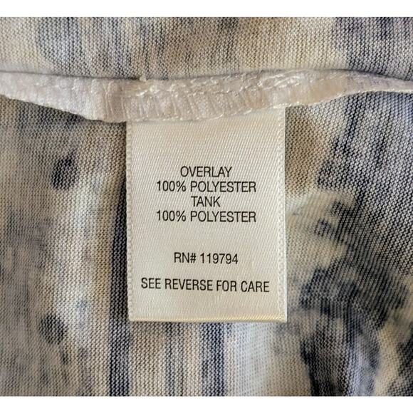 One World Top Blouse XL Gray Mixed Print Sheer Layered Scarf Flutter Sleeve - Picture 11 of 12